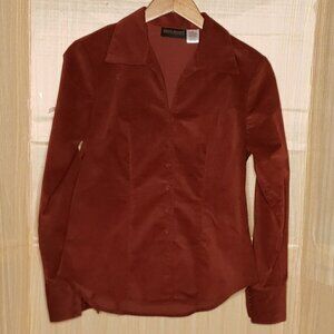 Harve Benard Womens Corduroy Velvet Feel Structured Button Down Shirt Small
